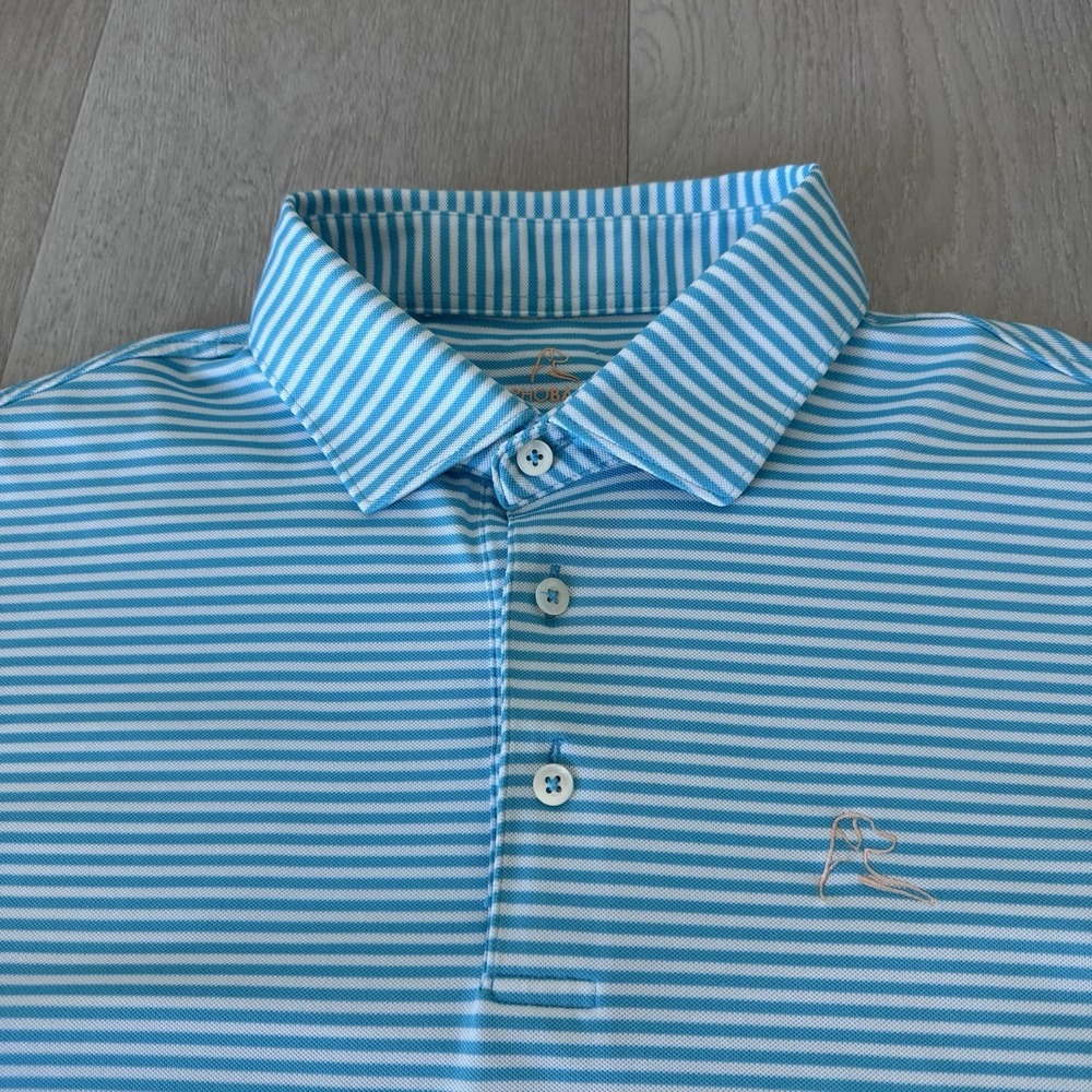 Rhoback Blue/White Striped Stretch Polo Shirt Mens Size L Large Performance Golf